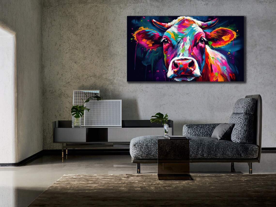 Colorful Cow Abstract Animal Farmhouse Art Poster - Image 3