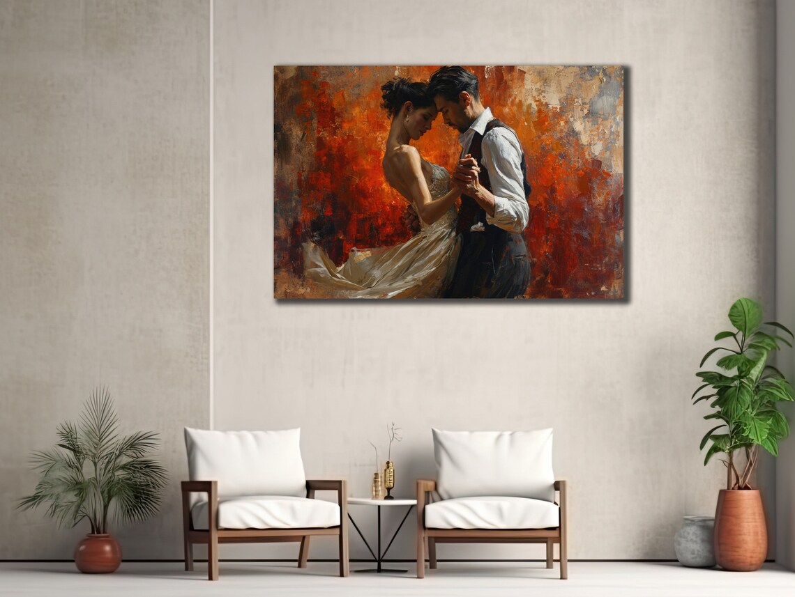 Passionate Tango Dancers Embrace Warm Red Romance Wall Art Poster