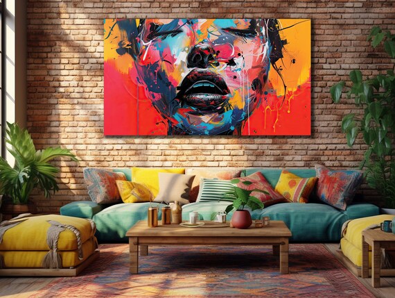 Abstract Woman Face Color Splash Graffiti Pop Portrait Art Poster