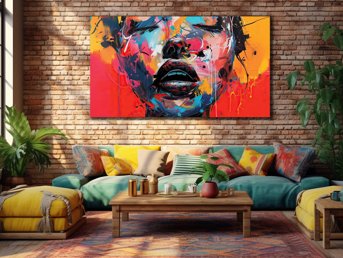 Abstract Woman Face Color Splash Graffiti Pop Portrait Art Poster