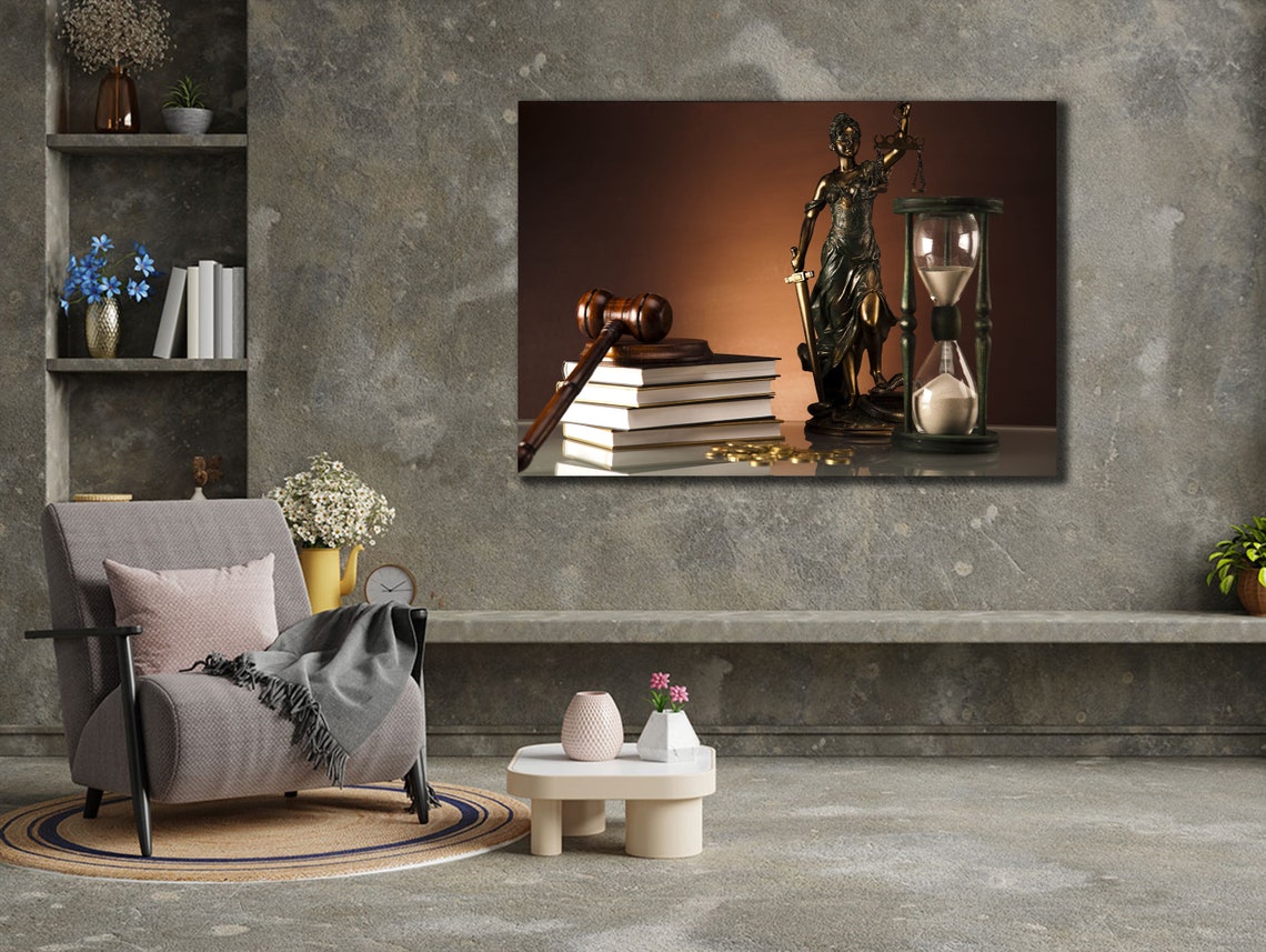 Lady Justice Statue Gavel Books Hourglass Lawyer Office Wall Art - Image 2