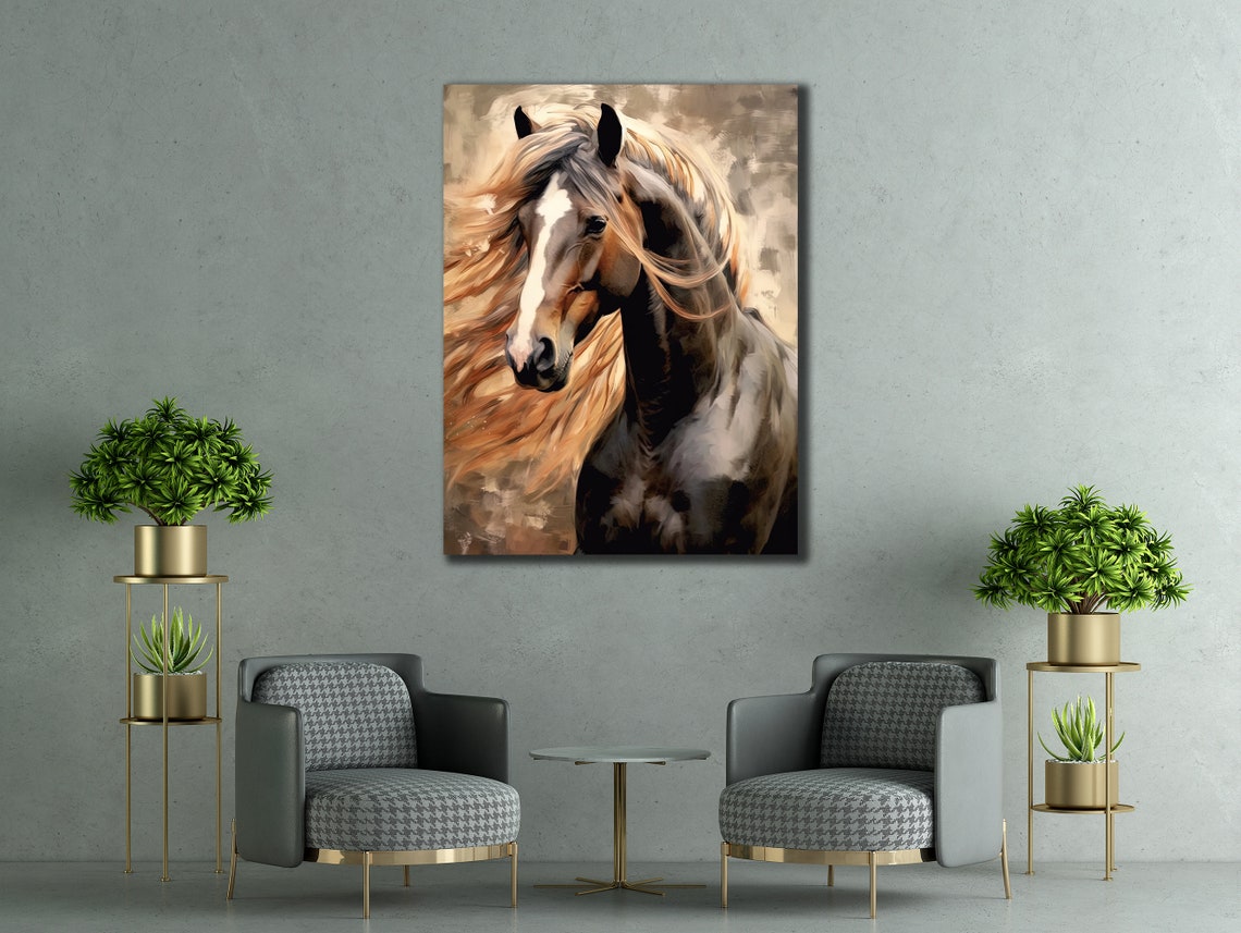 Brown Horse Head with Flowing Golden Mane Painterly Equine Poster - Image 3