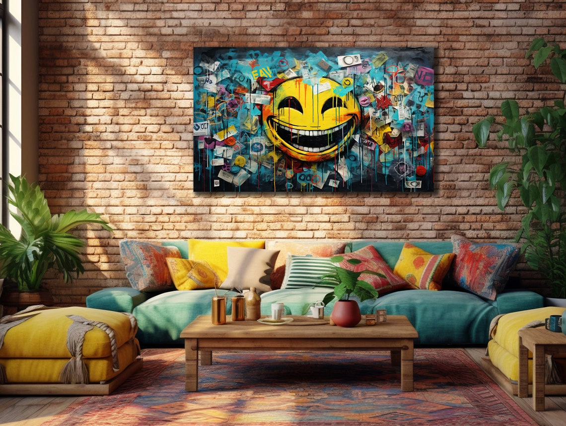 Smiley Face Emoji Graffiti Collage Street Art Fun Pop Wall Poster - Image 2