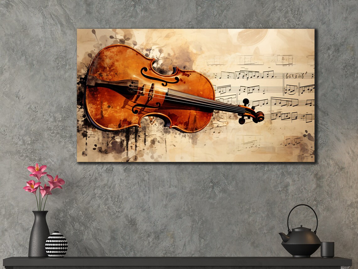 Vintage Violin Sheet Music Background Rustic Grunge Musician Wall Art Poster - Image 2