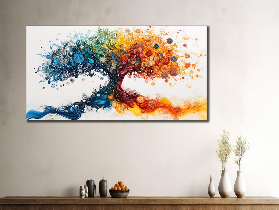 Tree Of Life Rainbow Swirl Circles Abstract Watercolor Tree Print Art - Image 3