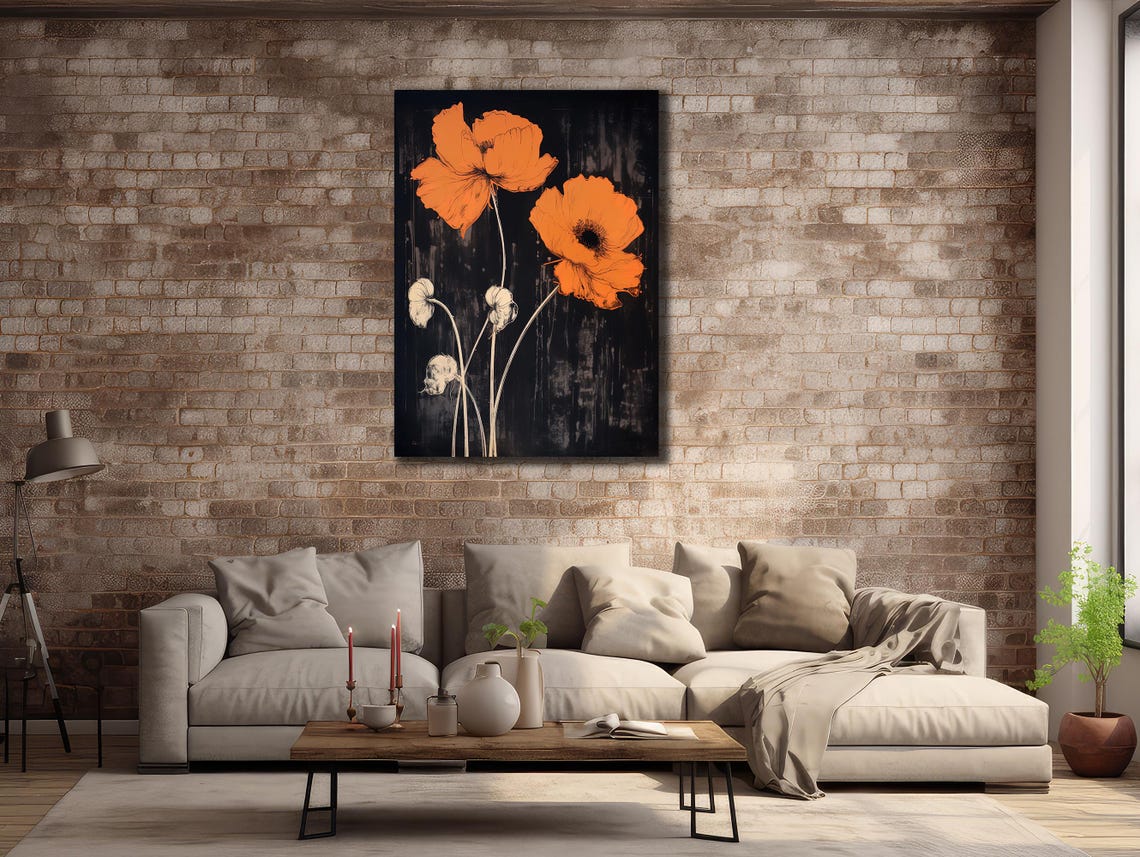 Bold Orange Poppies Black Background Striking Modern Floral Poster - Image 2