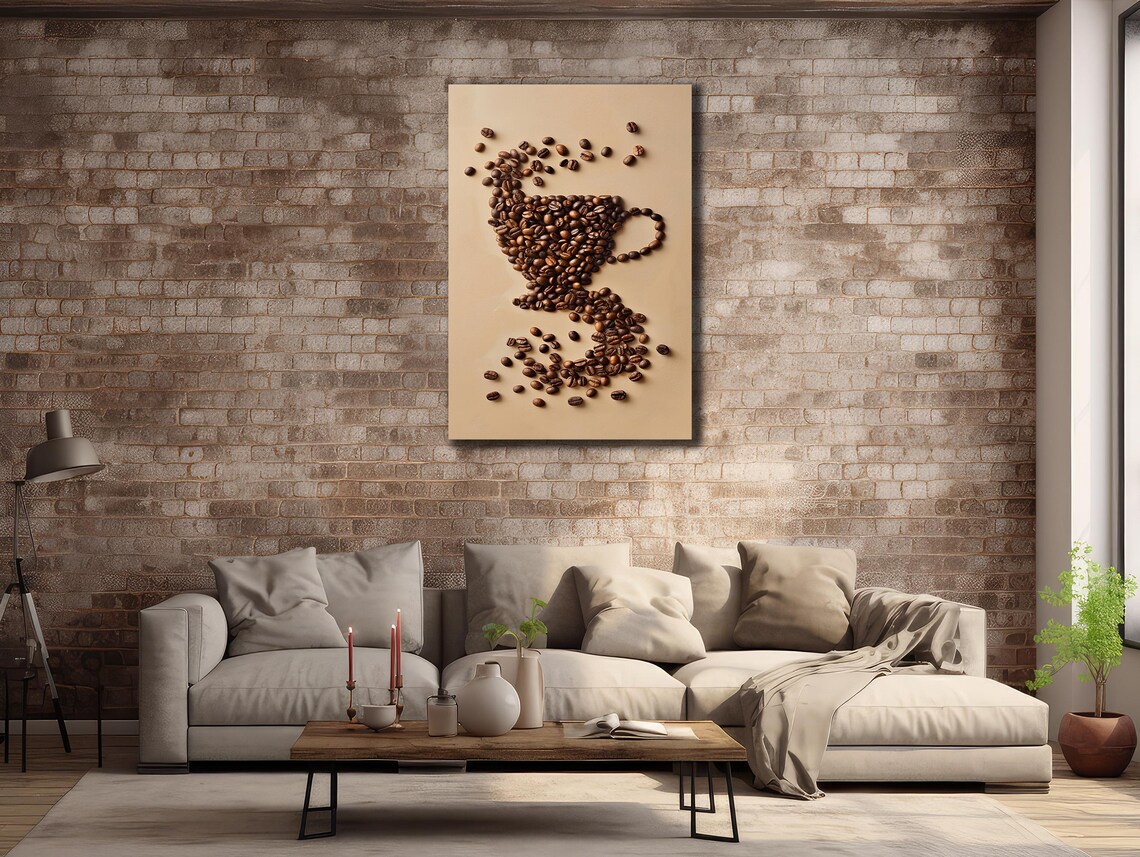 Coffee Cup Made Of Coffee Beans Minimalist Cafe Kitchen Art Poster - Image 2