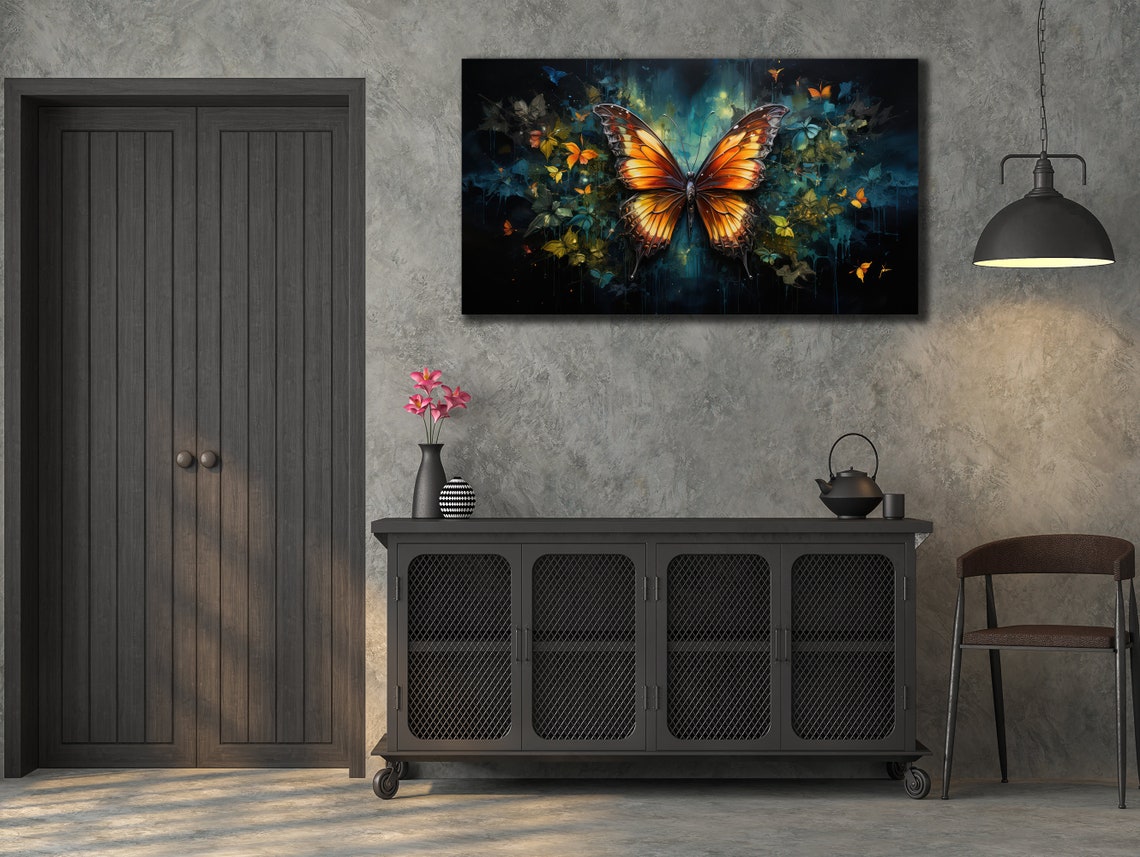 Monarch Butterfly Orange Wings Dark Botanical Garden Wall Art Print - Image 2