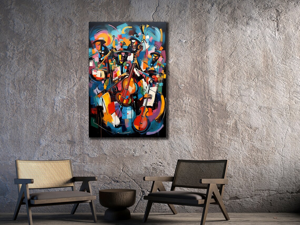 Abstract Jazz Band Guitar Musicians Colorful Painting Music Wall Poster - Image 3