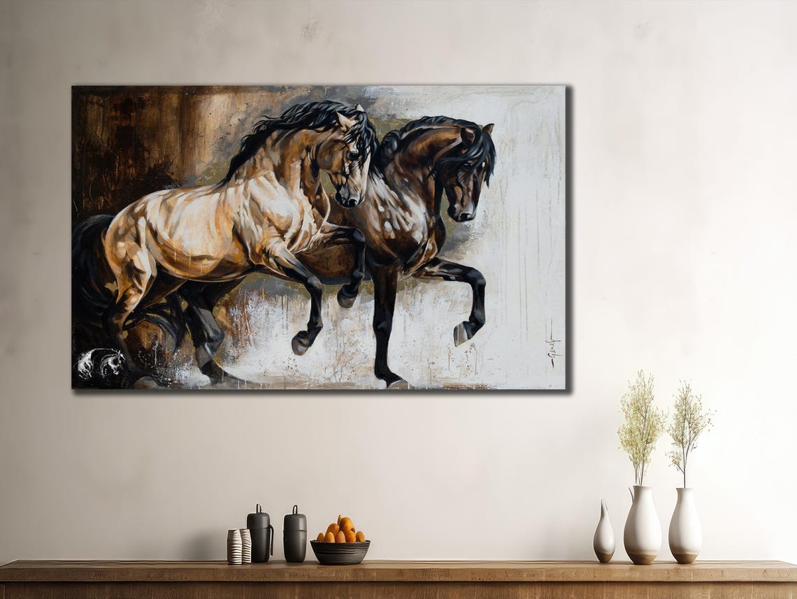Two Wild Horses Galloping Side by Side Dynamic Equine Power Art Poster - Image 2