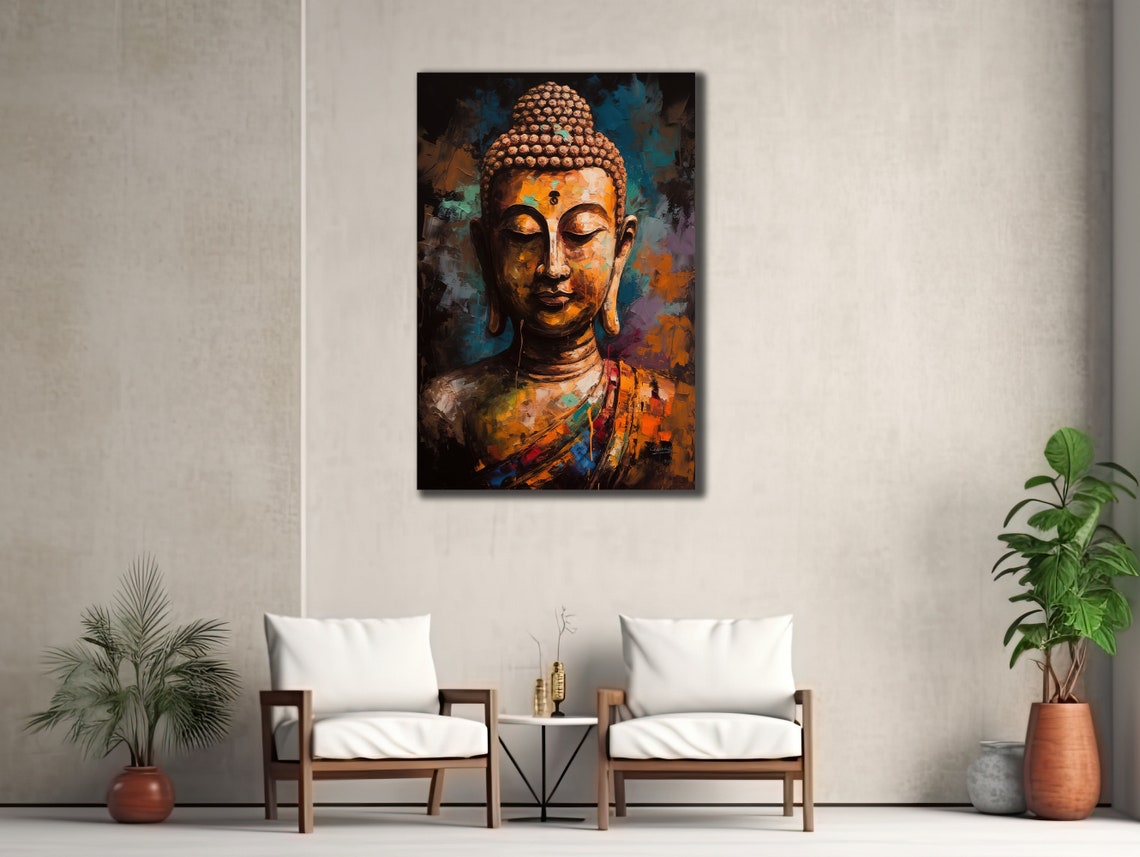 Golden Buddha Portrait Painterly Spiritual Eastern Zen Wall Art Poster