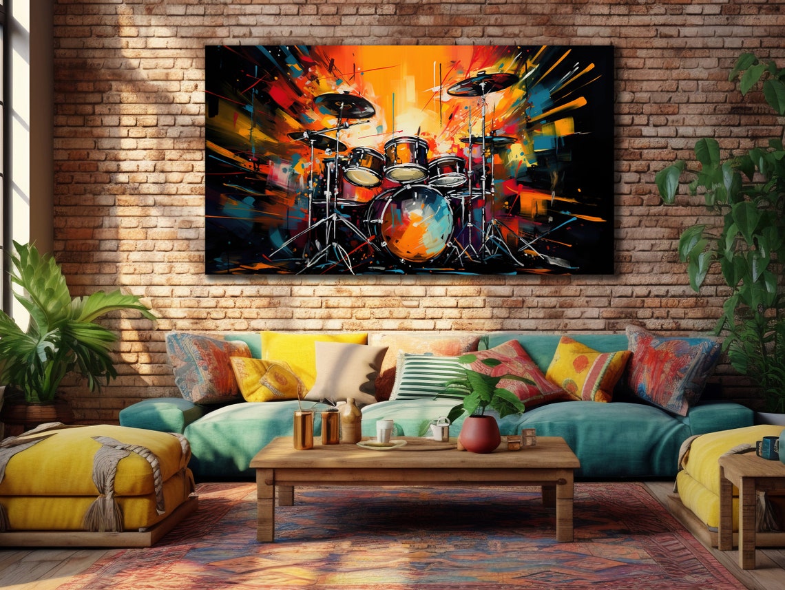 Colorful Drum Kit Explosive Abstract Music Instrument Wall Art Print - Image 3