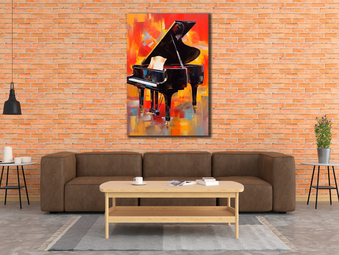 Grand Piano Fiery Red Orange Abstract Music Room Wall Art Poster
