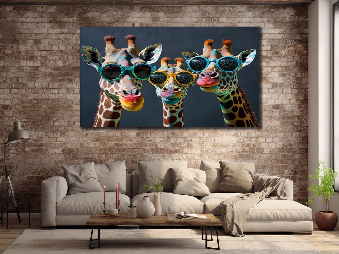 Three Giraffes Wearing Colorful Sunglasses Funny Safari Animal Wall Art Poster - Image 3