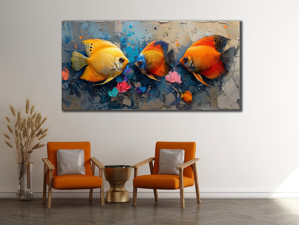Blue Ocean Art Print For Bedroom Decor Fishes Wall Decor Sea Oil Painting Animal Print On Underwater Life Painting Art - Image 2