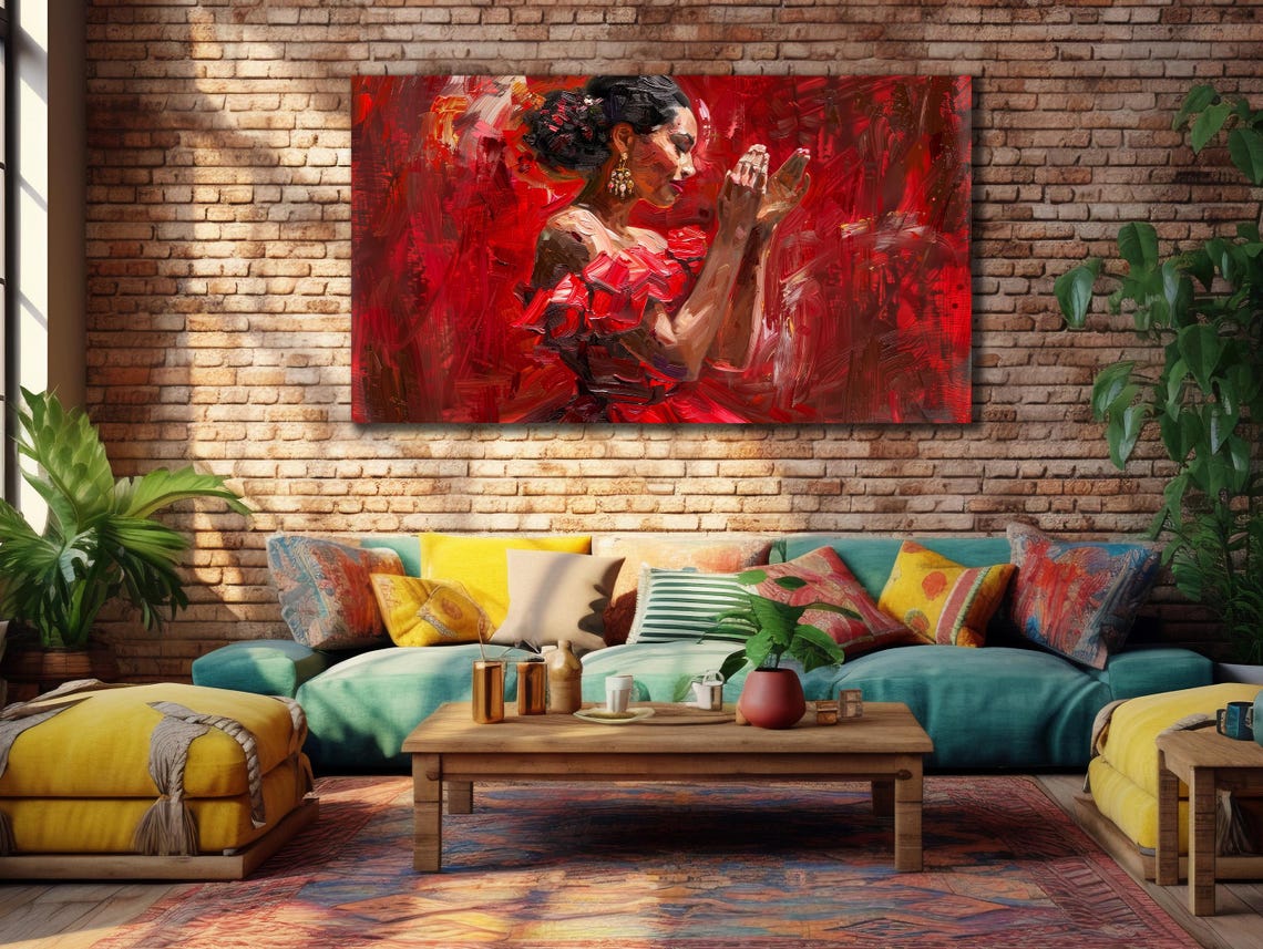Flamenco Dancer Red Dress Dramatic Impasto Portrait Spanish Art Poster