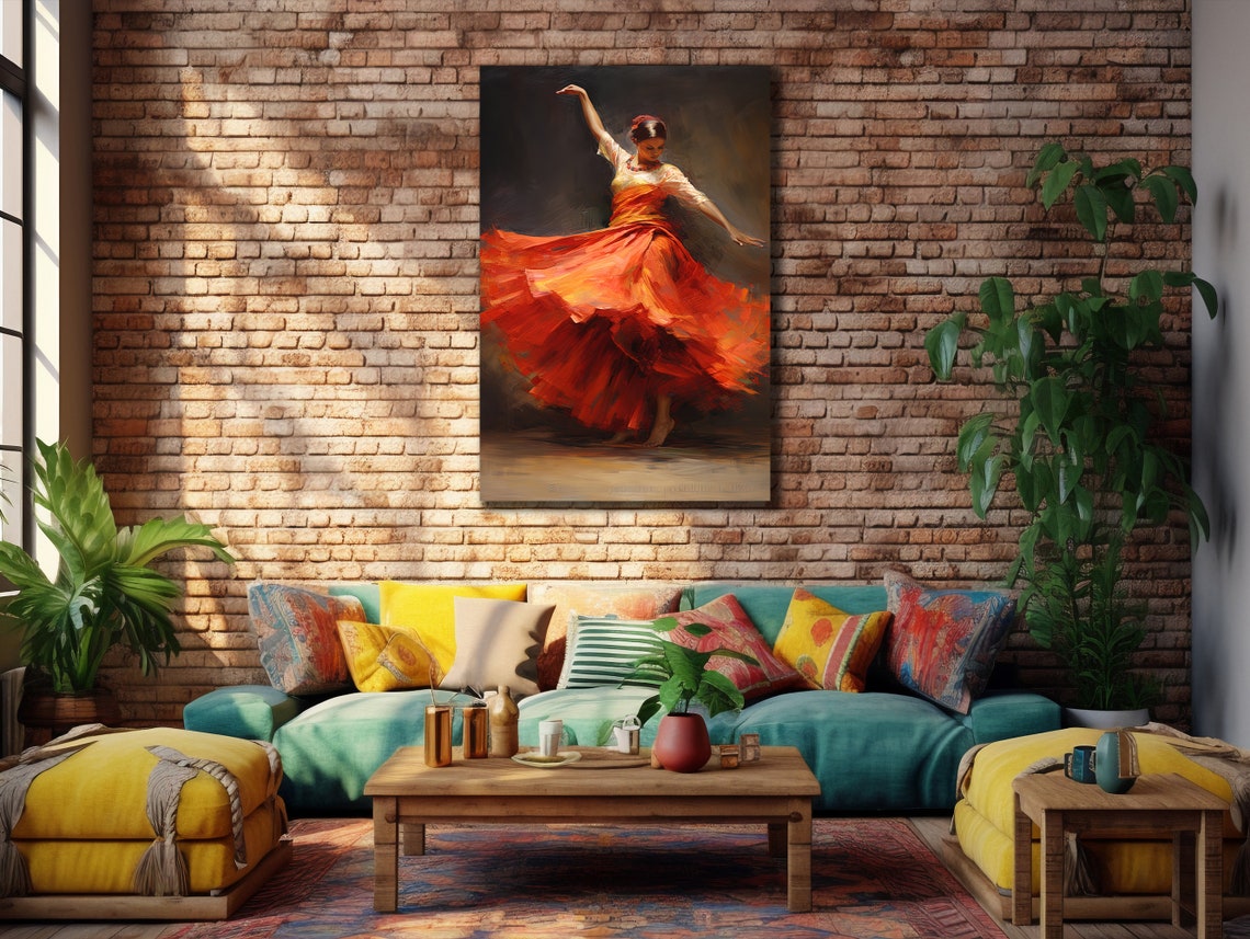 Flamenco Dancer with Swirling Red Skirt Spanish Dance Poster