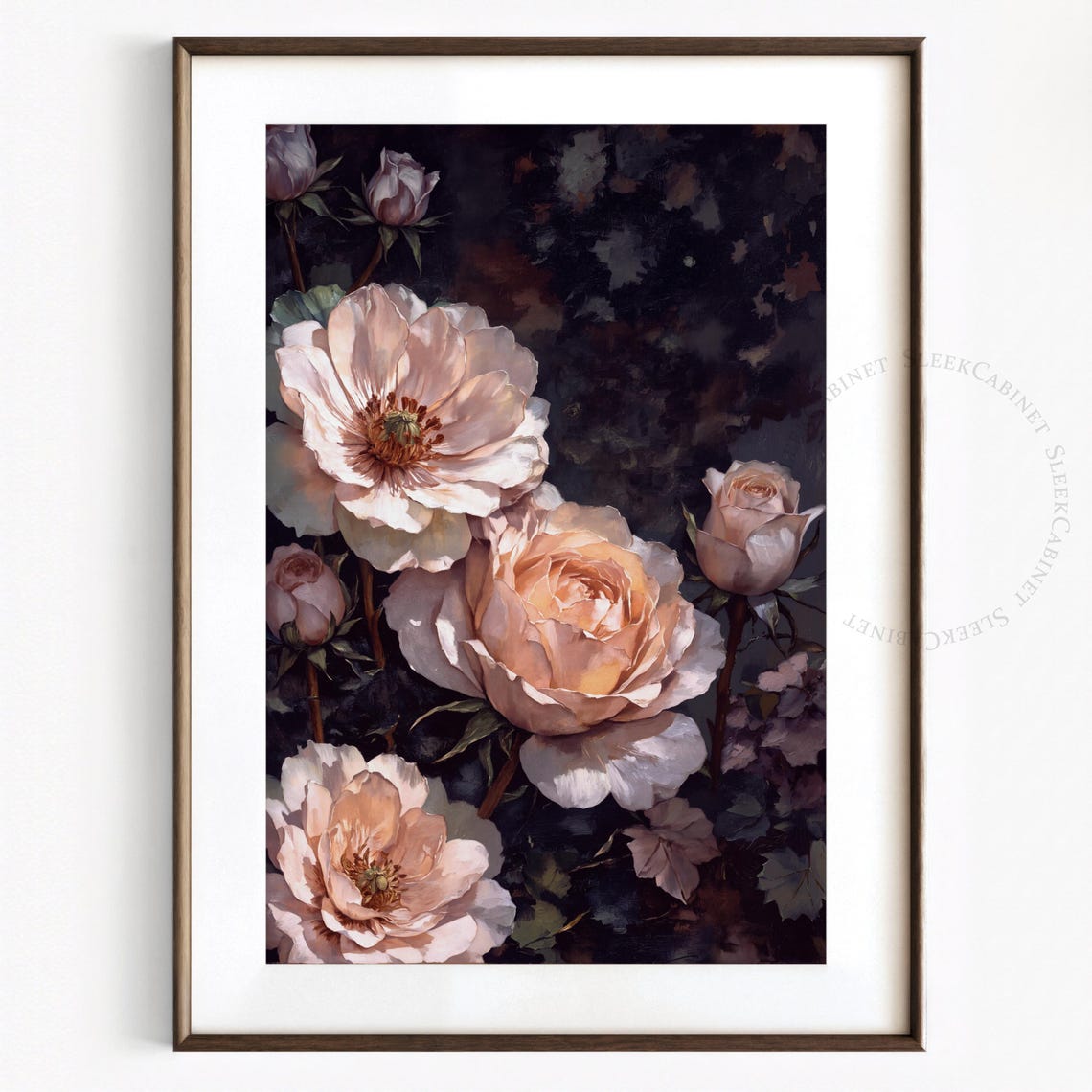 Dramatic Pale Roses on Black Background Vintage Floral Art Print - Image 2