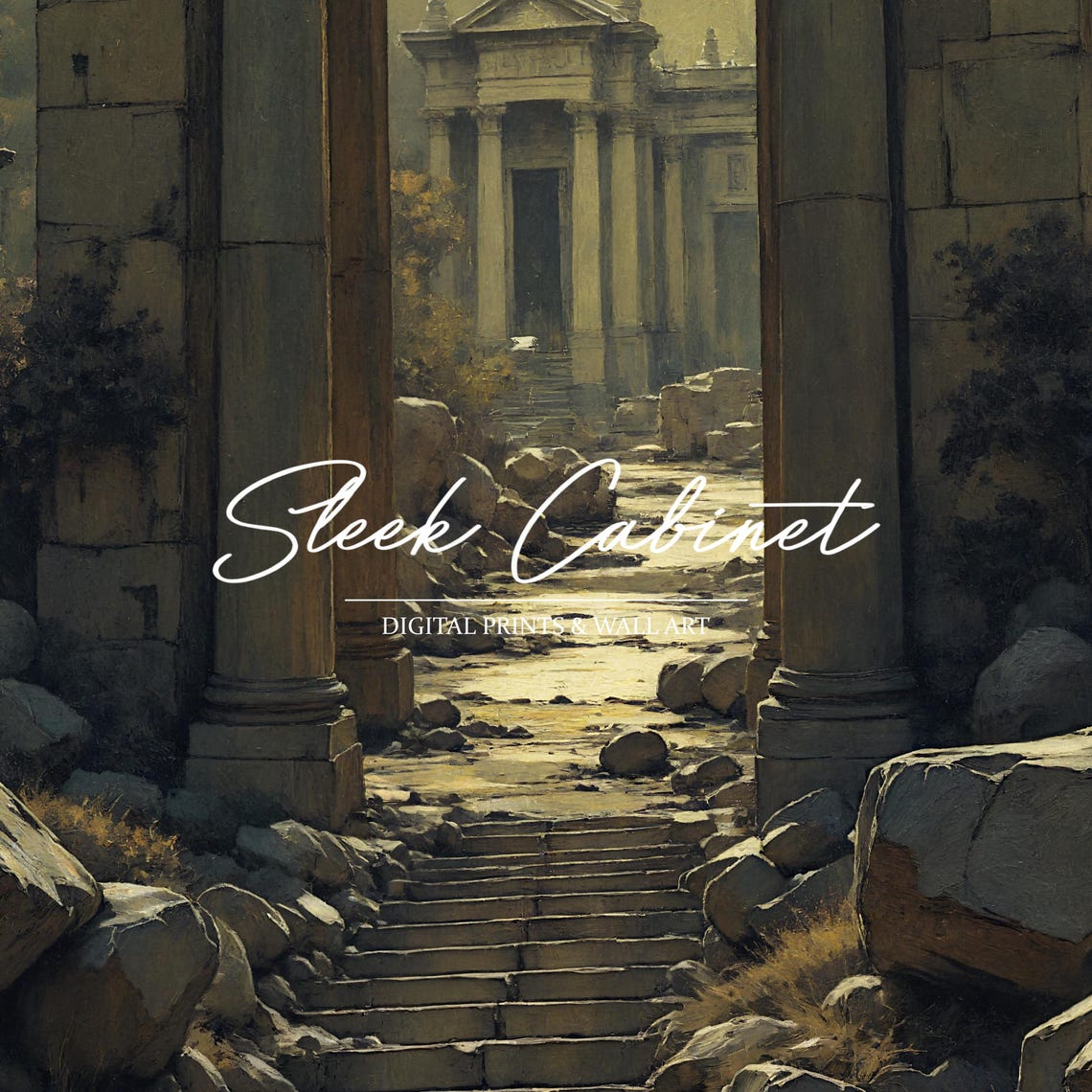 Ancient Roman Ruins Archway Stone Steps Dark Fantasy Art Poster - Image 3