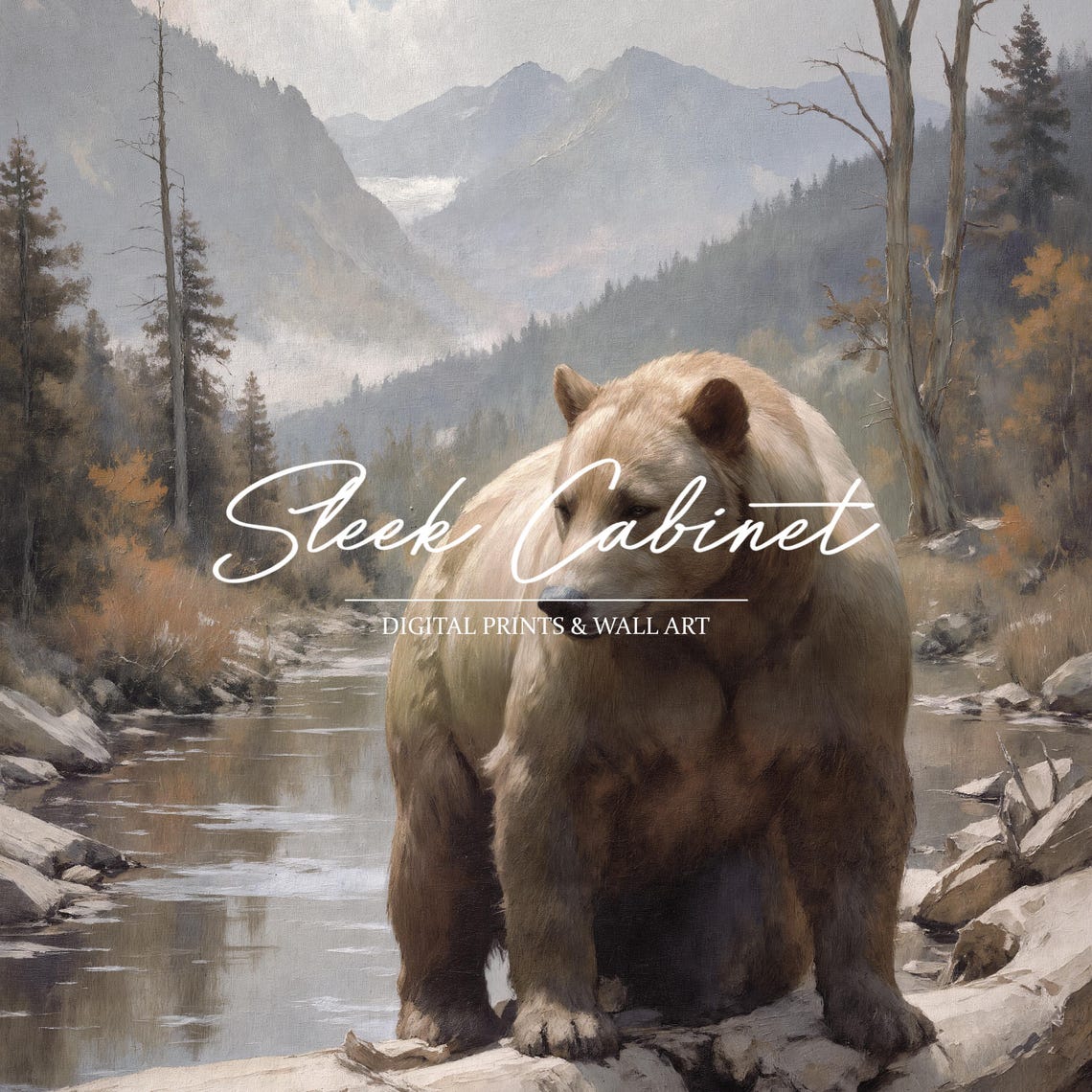 Brown Bear on Fallen Log River Mountain Valley Wildlife Poster - Image 4