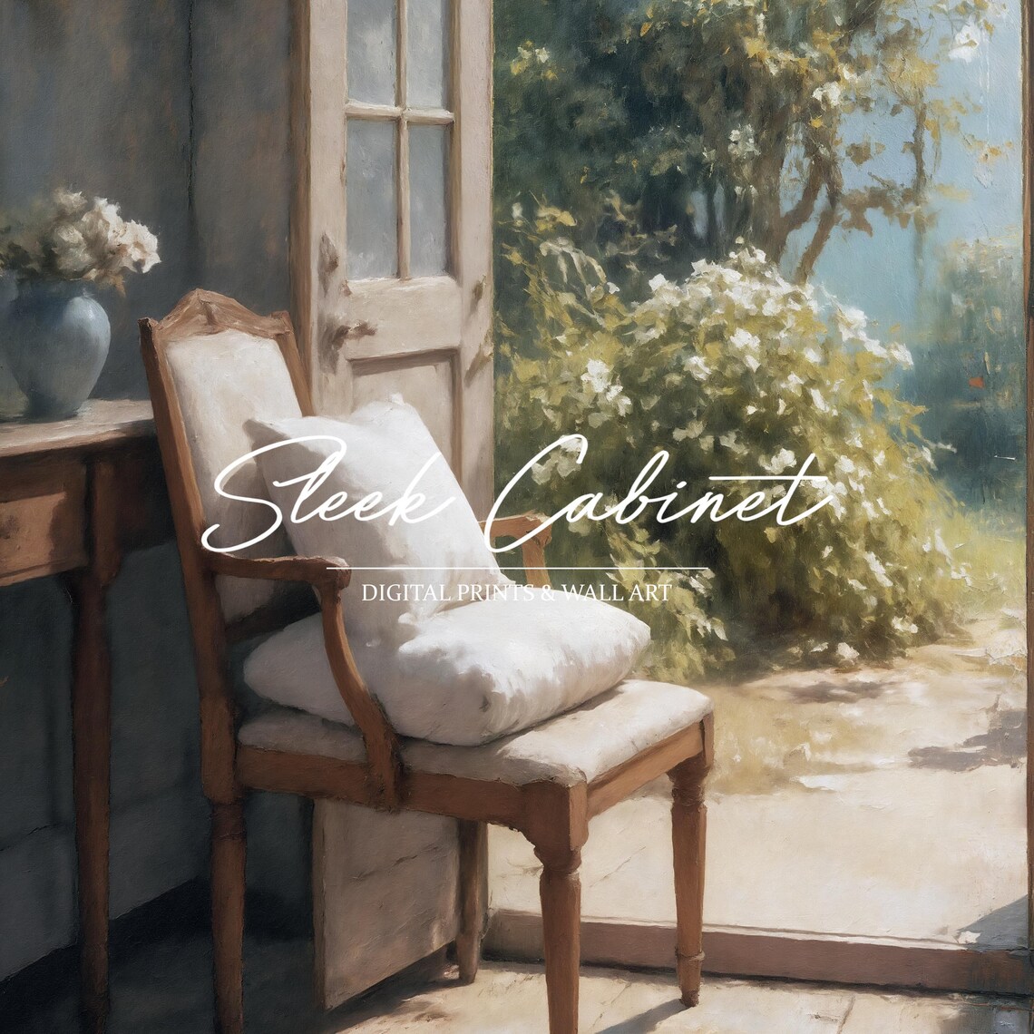 French Country Chair Print, Sunlit Garden Window - Image 4