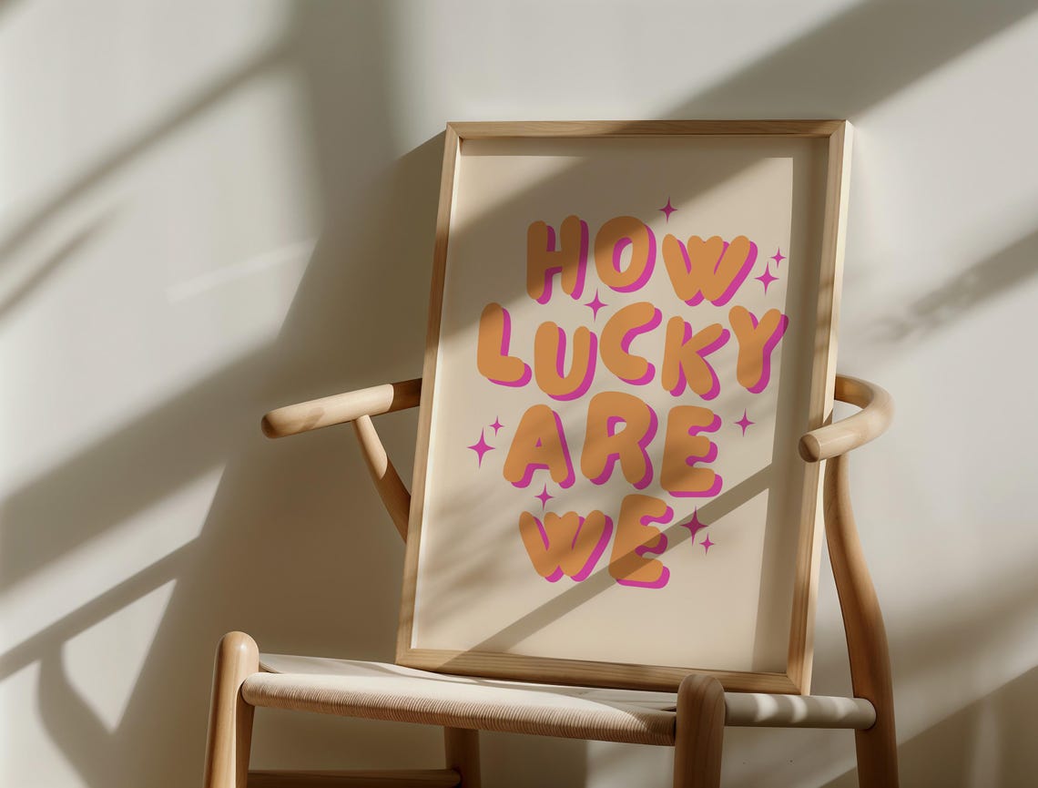 How Lucky Are We Print Pink Orange Wall Art Preppy Wall Art Teen Girl Room Decor Aesthetic Room Decor Trendy Wall Art - Image 3