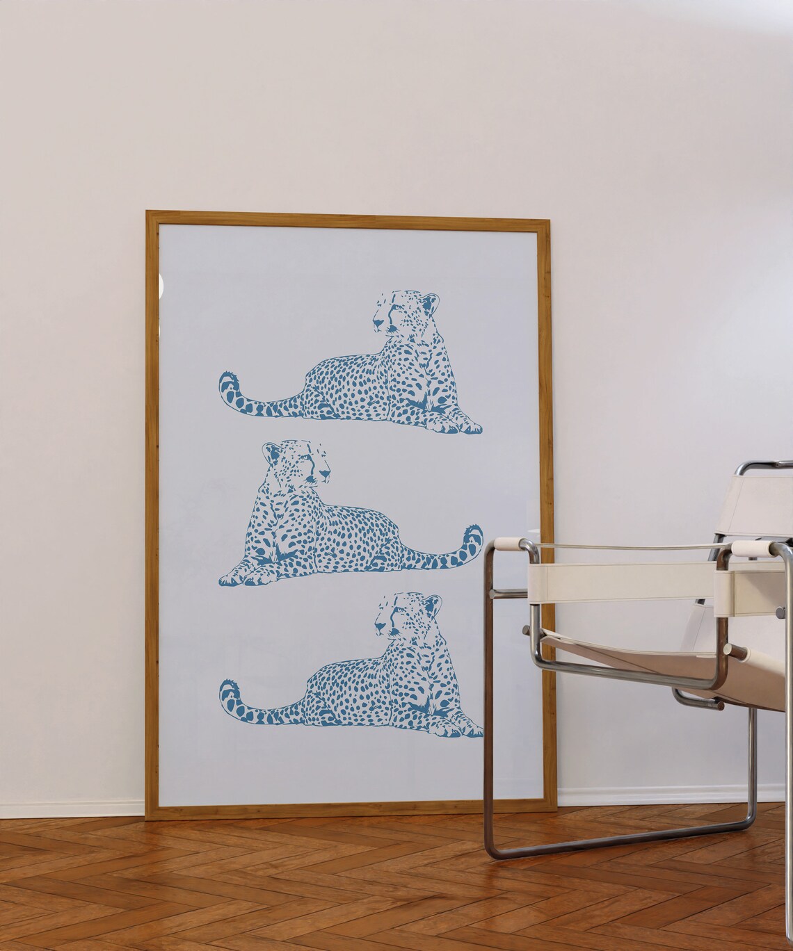Cheetah Art Print, Blue Bedroom Wall Decor - Image 3