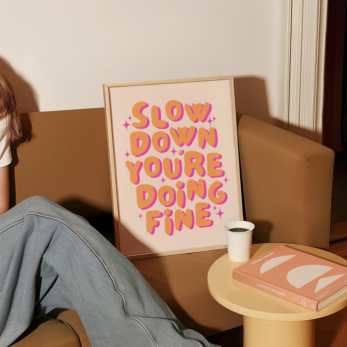 Slow Down You Are Doing Fine Orange Pink Retro Lettering Poster - Image 3