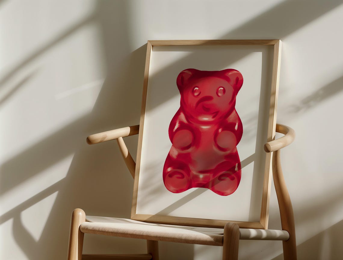 Glossy Red Gummy Bear Pop Candy Y2K Fun Trendy Kids Room Poster - Image 4