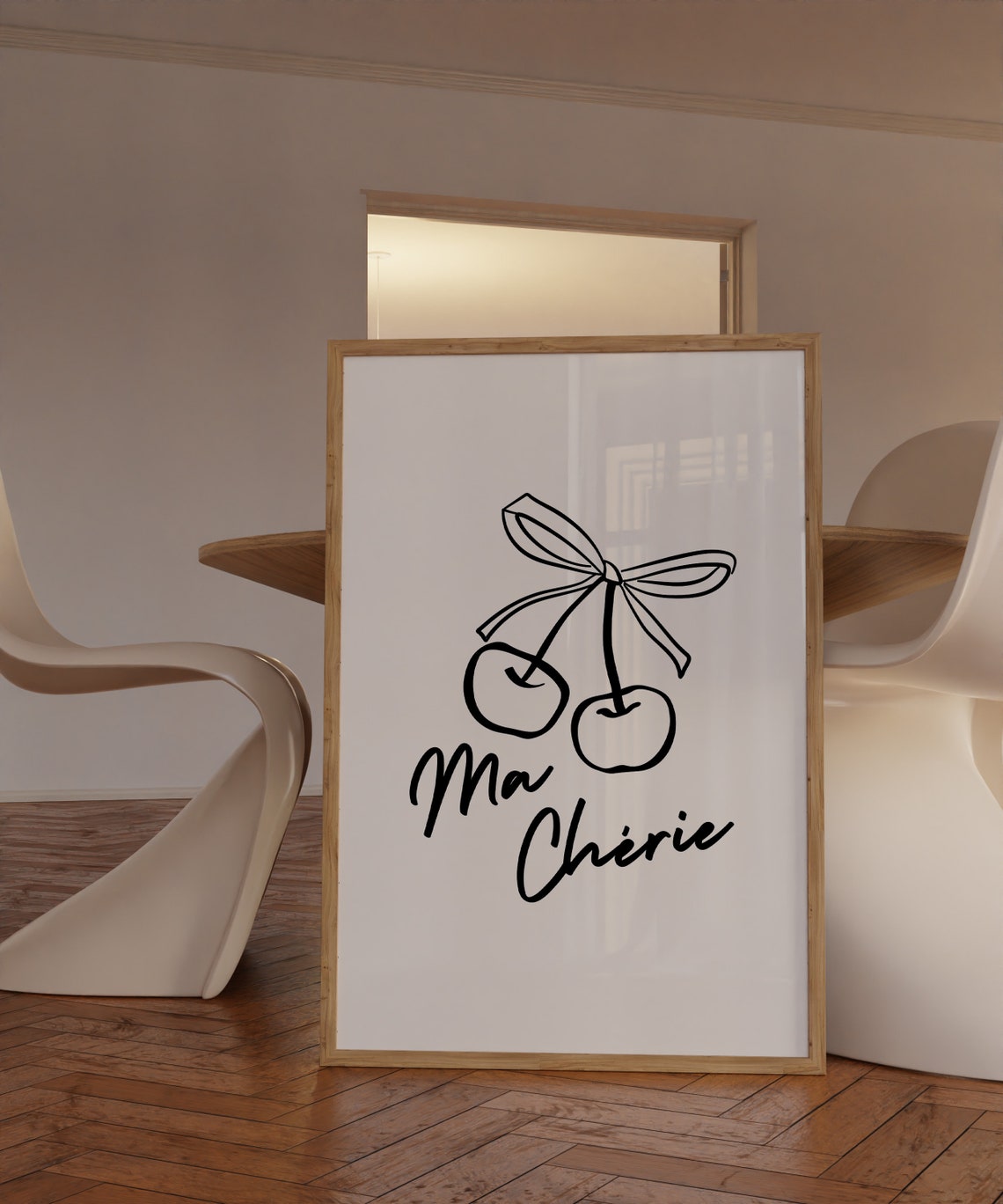 Ma Cherie Cherry French Quote Minimal Line Art Chic Kitchen Poster - Image 3
