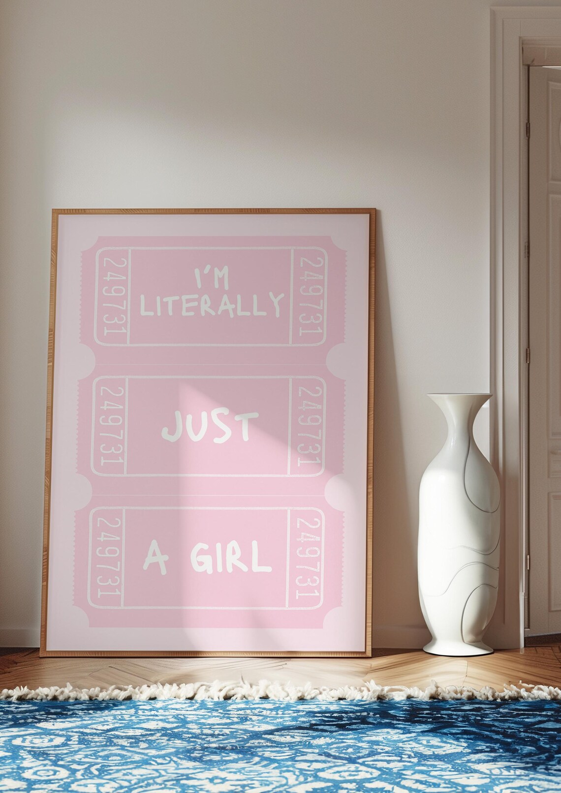I'm Literally Just A Girl Powder Pink Vintage Ticket Wall Art - Image 3
