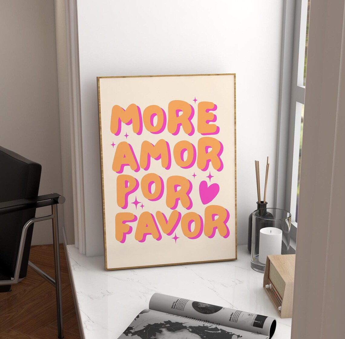 More Amor Por Favor Orange Bubble Letter Girly Heart Love Poster