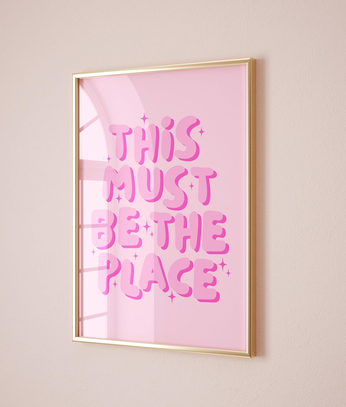This Must Be The Place Pink Bubble Letter Groovy Sparkle Poster - Image 4