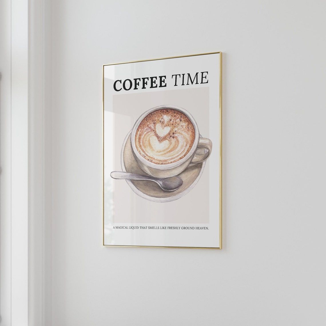 Coffee Time Watercolor Latte Cup Art Warm Kitchen Wall Poster - Image 2