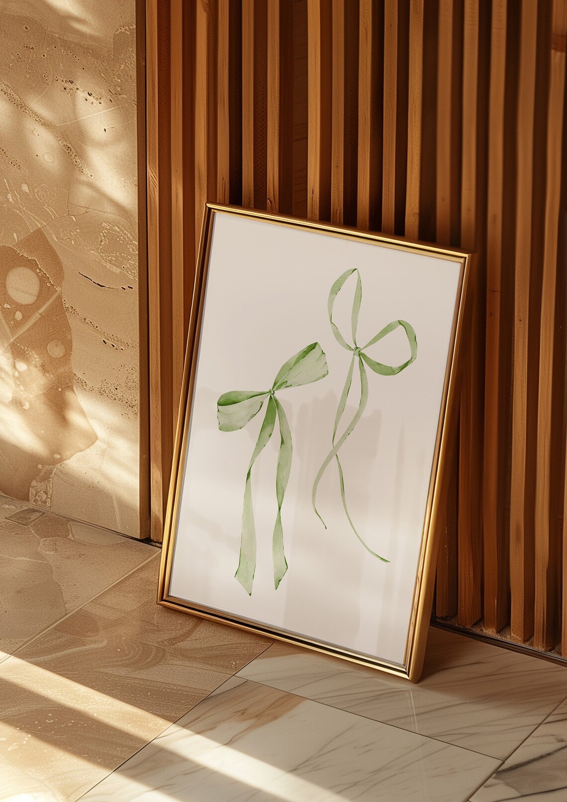 Bow Wall Art Green Ribbon Print, Preppy Dorm Decor