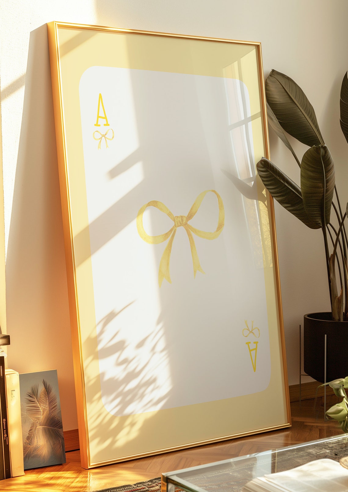Sunny Yellow Ace Playing Card Coquette Bow Ribbon Aesthetic Wall Art - Image 2