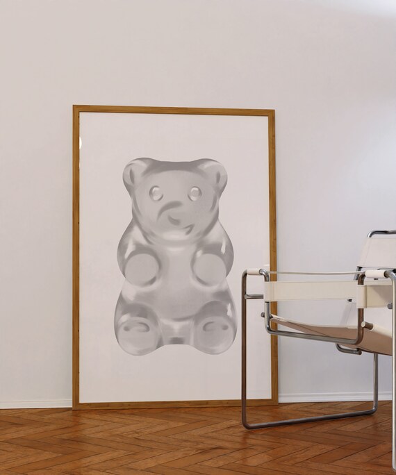 Gray Gummy Bear Minimalist Candy Pop Art Modern Neutral White Poster