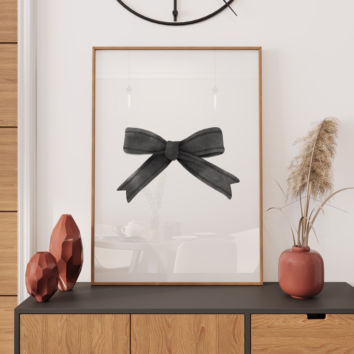Black Satin Bow Minimal Watercolor Coquette Girly Wall Poster - Image 2