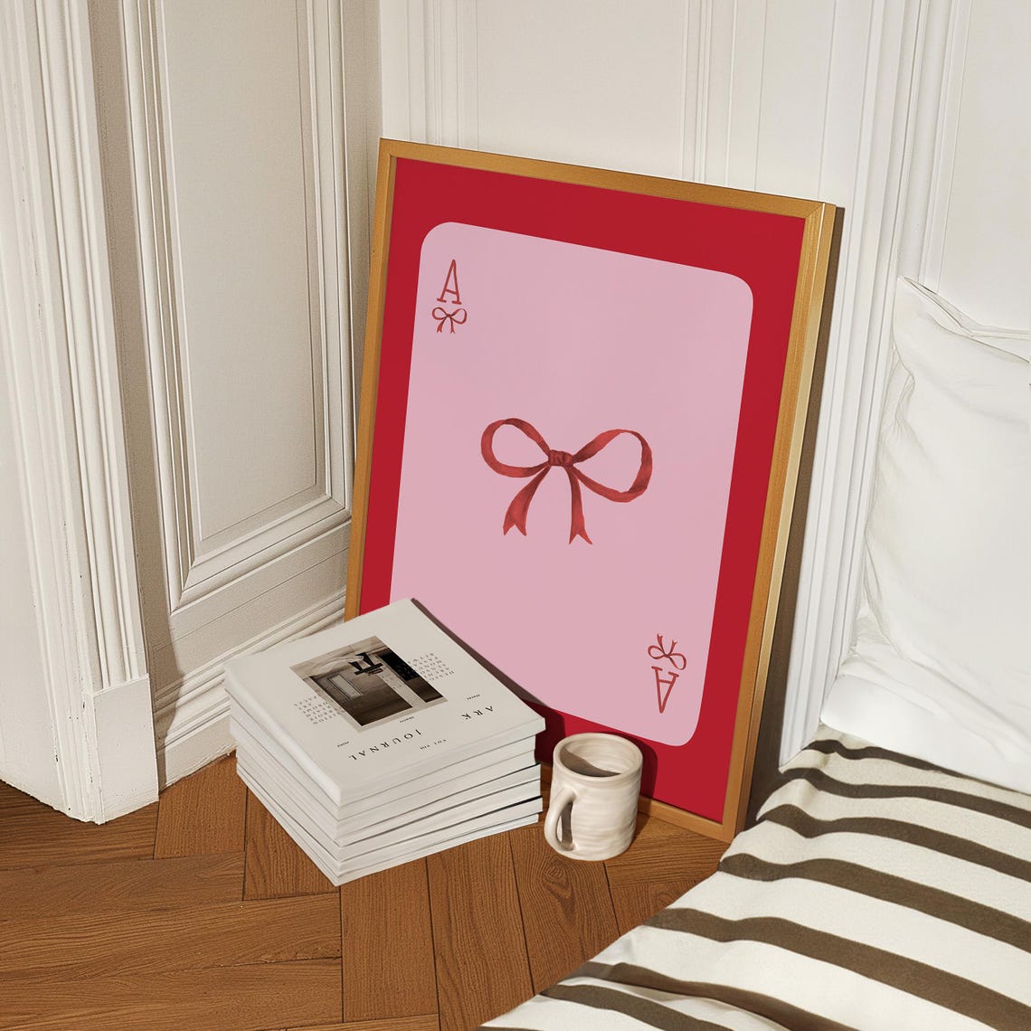 Pink Red Retro Print Coquette Wall Art Preppy Aesthetic Print Girly Poster Trendy Print Red Wall Art Teen Girl Room Decor Bow Wall Art Print - Image 4