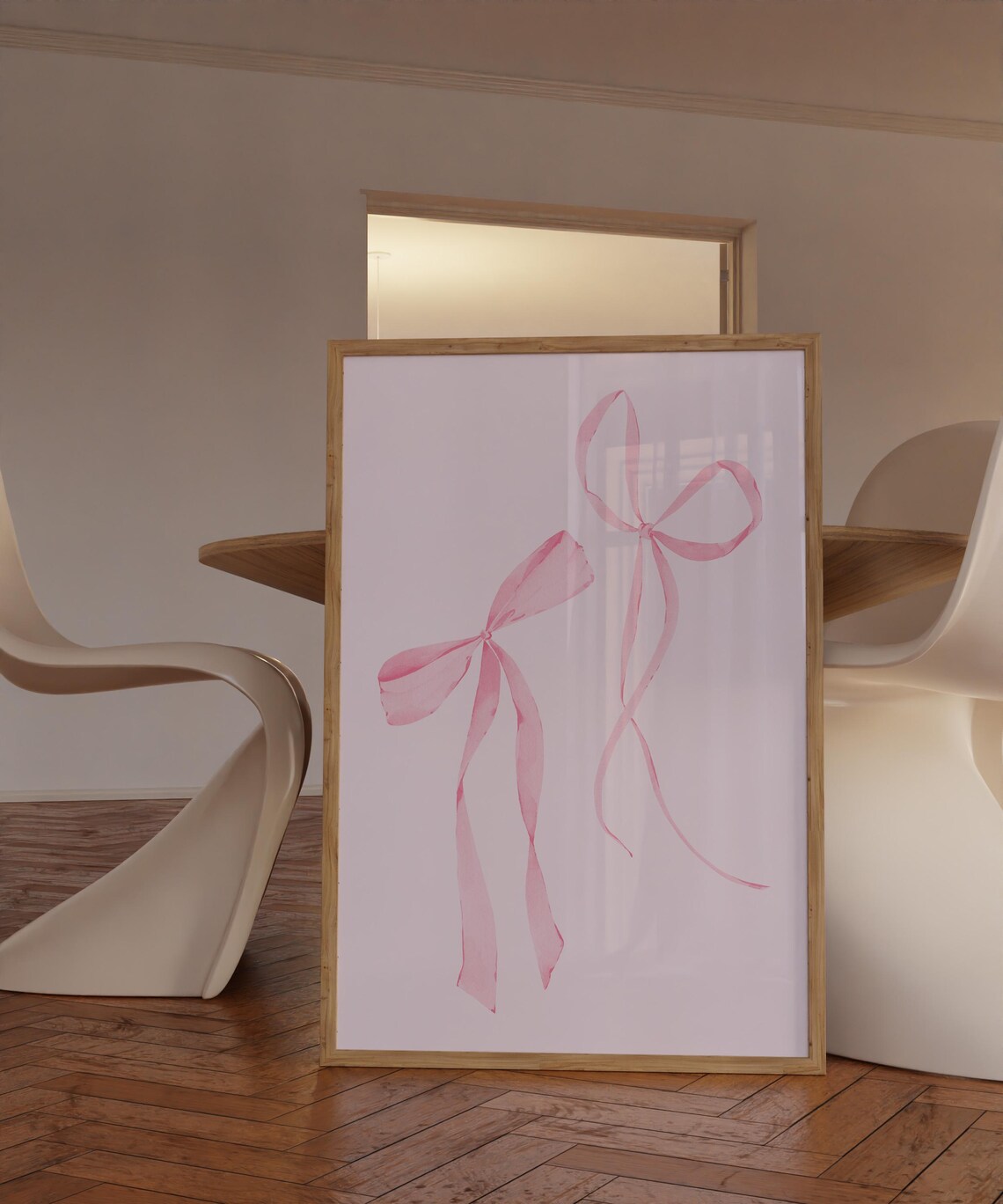 Two Pink Watercolor Ribbon Bows Delicate Romantic Coquette Poster - Image 4