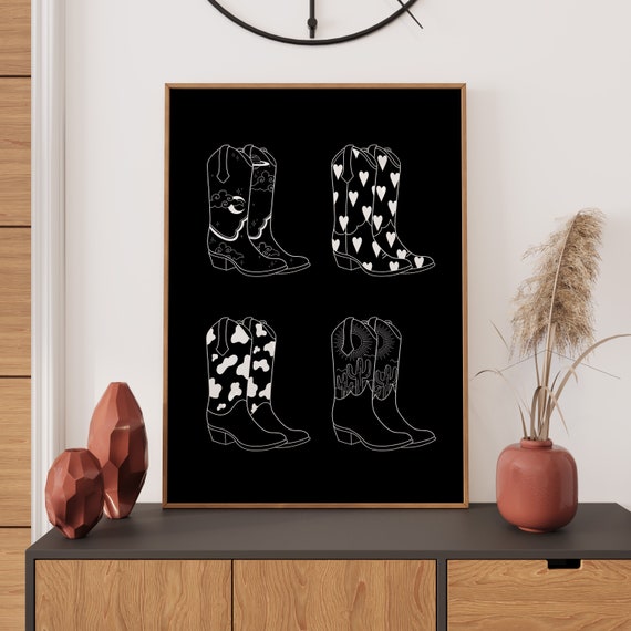 Cowgirl Boot Wall Art Trendy Art Prints Western Poster Black White Wall Art Aesthetic Wall Decor Cowboy Art Print Trendy Art