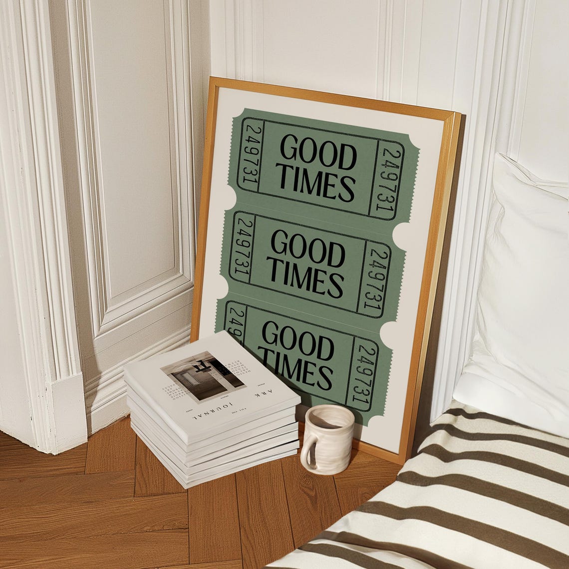Good Times Sage Green Retro Ticket Stub Trio Vintage Style Poster - Image 2