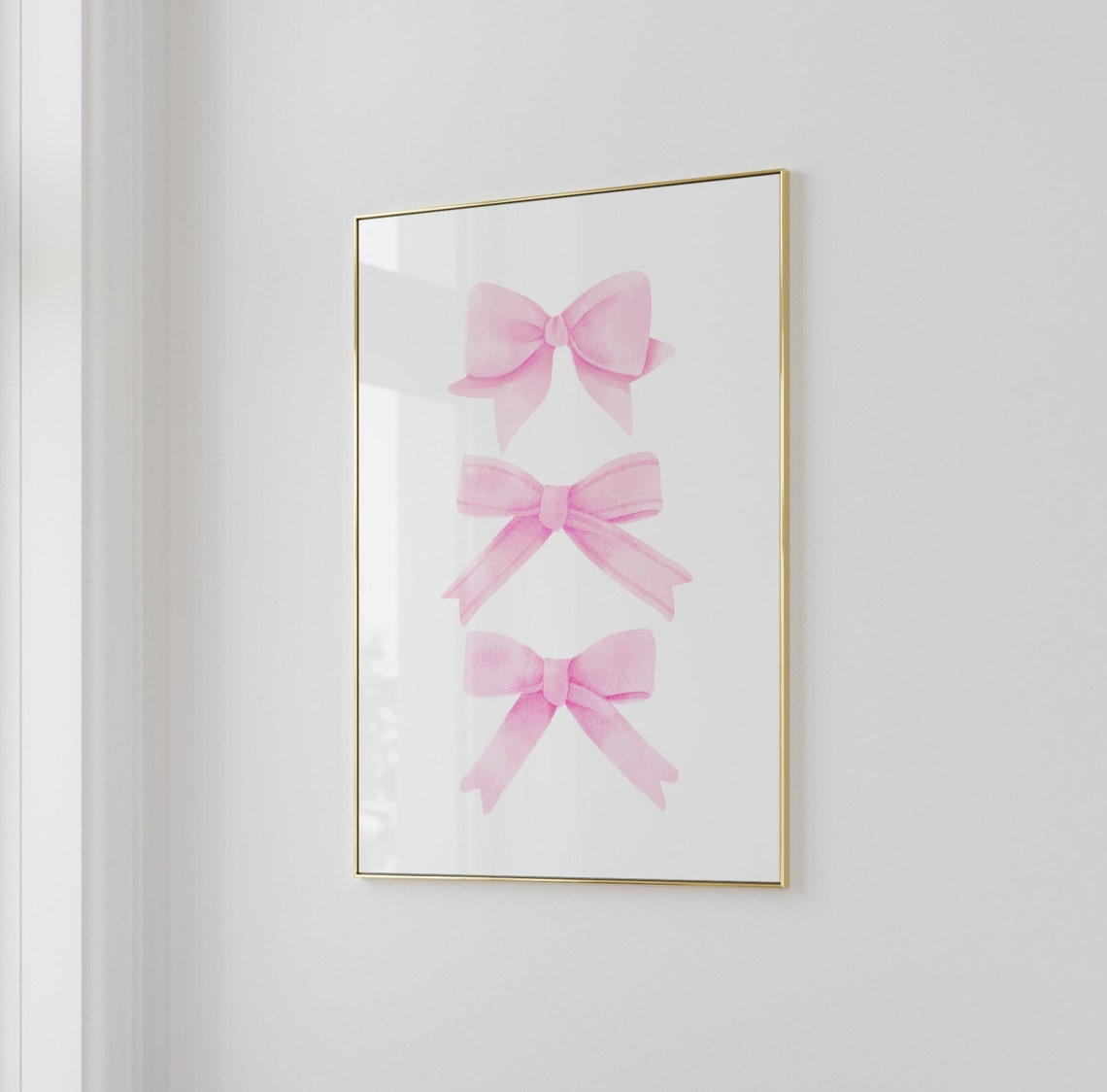 Pink Watercolor Ribbon Bows Trio Balletcore Coquette Wall Art