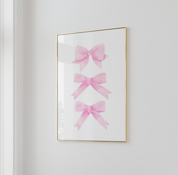 Pink Watercolor Ribbon Bows Trio Balletcore Coquette Wall Art