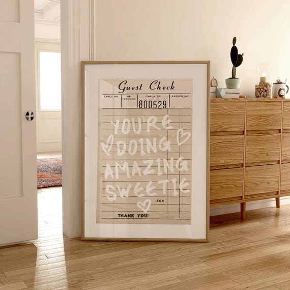 Youre Doing Amazing Sweetie Print Trendy Wall Art Preppy Aesthetic Prints Girly Room Decor Beige Wall Art Trendy Art Guest Check
