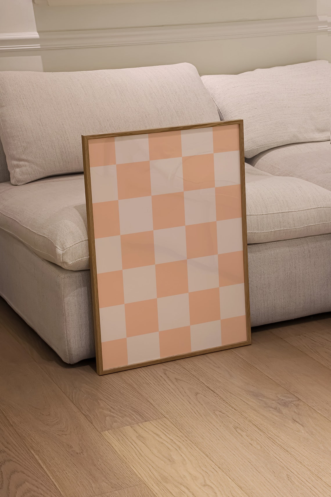 Peach Checkerboard Pattern Trendy Pastel Minimalist Room Poster