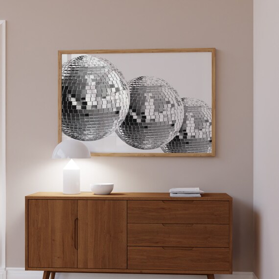 Black and Silver Disco Balls Funky Trendy Horizontal Living Room Wall Art