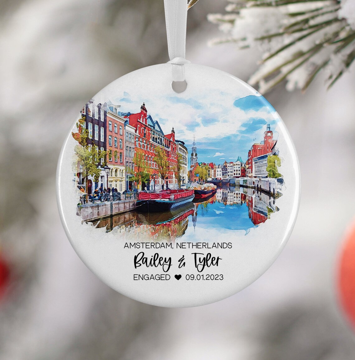 Amsterdam Watercolor Christmas Ornament Art Print