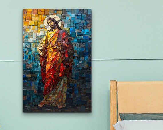 Jesus Christ Stained Glass Mosaic Portrait with a Golden Halo Poster
