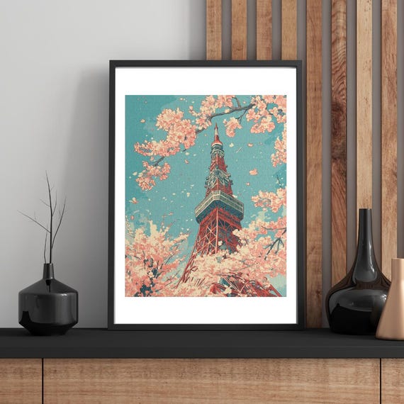 Tokyo Tower Cherry Blossoms Jigsaw Puzzle Japanese Art Relaxing Gift
